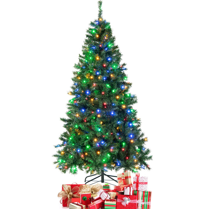 COSTWAY 180cm/210cm Künstlicher Weihnachtsbaum, Beleuchteter Tannenbaum mit farbigen LEDs & Metallst