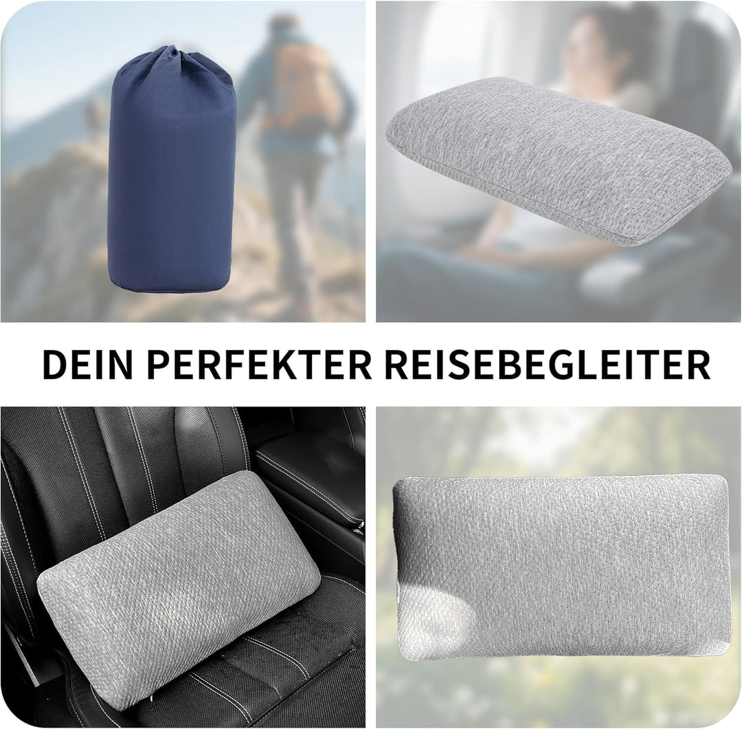Reisekissen Memory Foam, Reisekopfkissen, Camping Kissen mit Packsack, Ideal für Auto, Flugzeug und