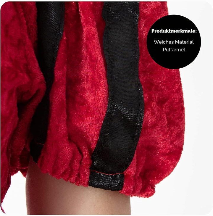 Damen Kostüm Königin der Herzen – X-Large – langes rotes & schwarzes Kleid mit Herzen Dekoration – D