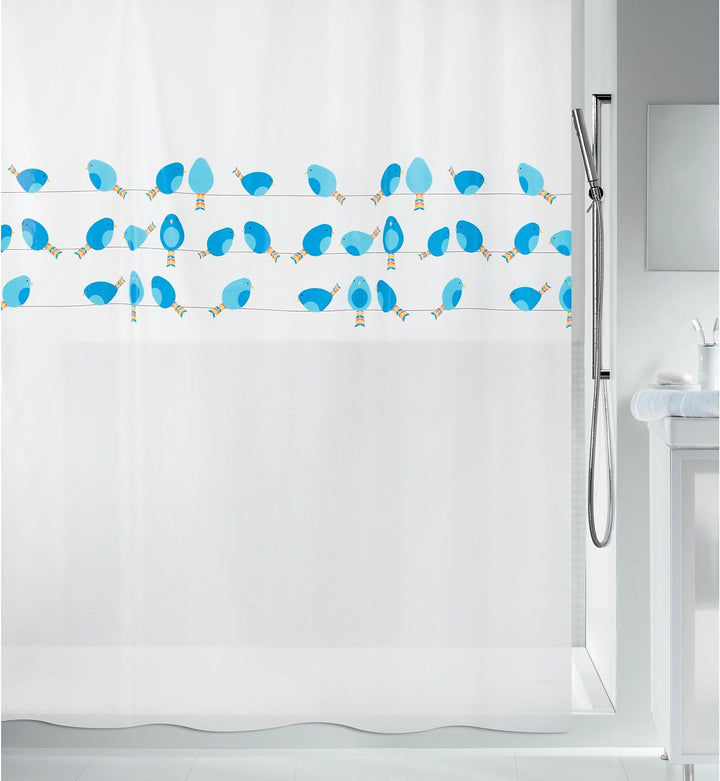 Spirella Anti-Schimmel Duschvorhang Vögel Anti-Bakteriell, waschbar, wasserdicht PEVA 180x200cm Blau