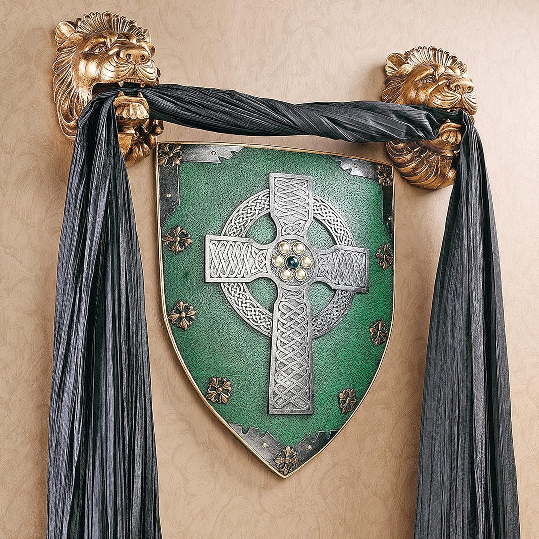 Design Toscano Keltischer Kreuz Kämpferschild Mittelalterliche Wandskulptur, Polyresin, vollfarbe, 4
