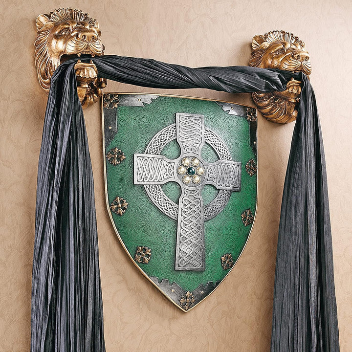 Design Toscano Keltischer Kreuz Kämpferschild Mittelalterliche Wandskulptur, Polyresin, vollfarbe, 4