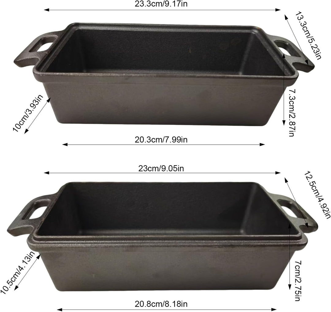 2-in-1Gusseisen Bräter mit Deckel, 23 × 13 cmBrotbackform mit Doppelgriffen und Deckelgriff rectangu