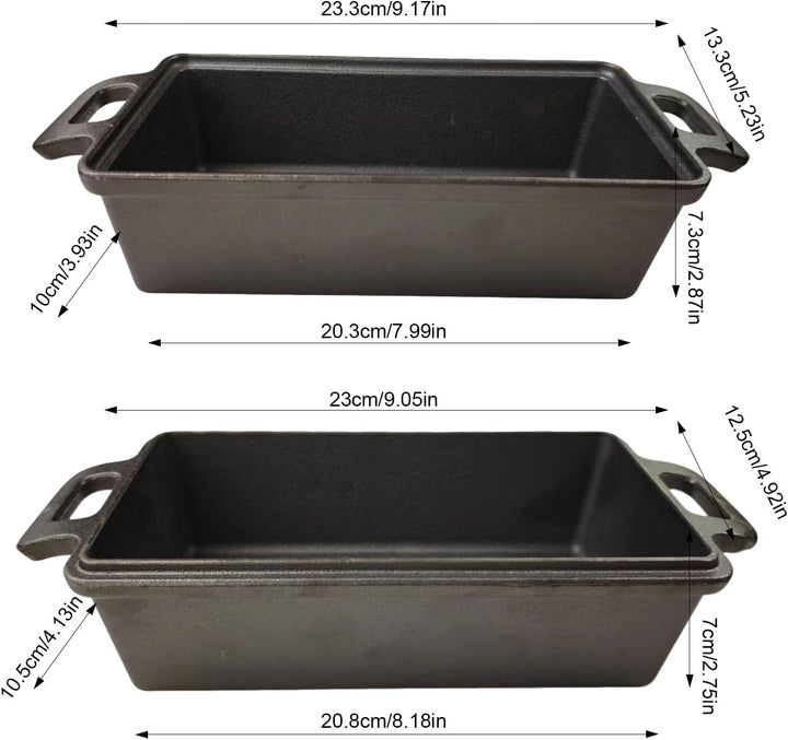 2-in-1Gusseisen Bräter mit Deckel, 23 × 13 cmBrotbackform mit Doppelgriffen und Deckelgriff rectangu