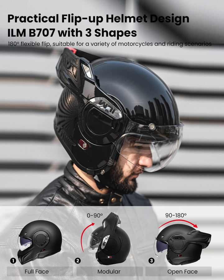 ILM Motorradhelm Integralhelm Klapphelm Fullface Helm Herren Damen ATV UTV mit 180° Umkehrbarer Kinn