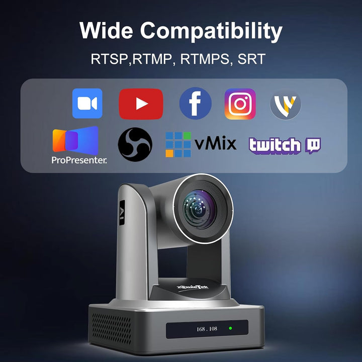 zowietek PTZ-Kamera, PTZ-Kamera mit AI-Auto-Tracking, PoE 1080P60, 20-facher optischer Zoom, HDMI 3G