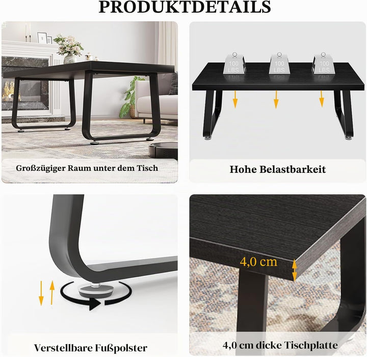 HSH Couchtisch, Wohnzimmertisch Tisch aus Metallgestell, Kaffeetisch für Wohnzimmer, Teetisch aus Ho