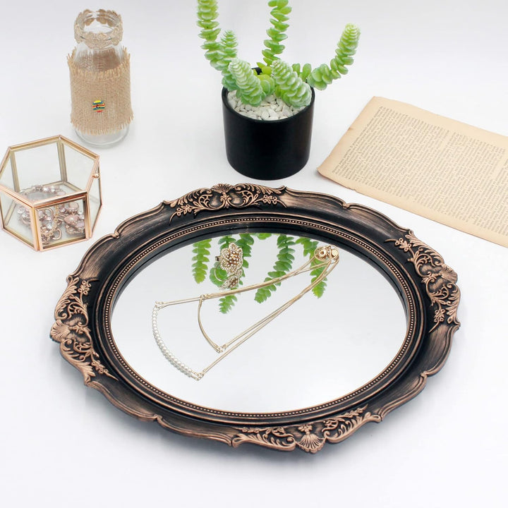 Eaoundm Dekorativer Wandspiegel, Vintage-Hängespiegel für Schlafzimmer, Wohnzimmer, Kommode, oval, 3