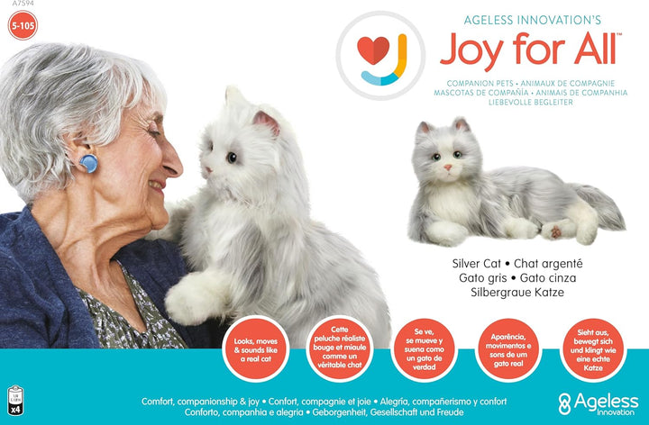 Ageless Innovation Joy For All Interactive Pet Katze – Naturgetreues, realistisches Haustier mit wei