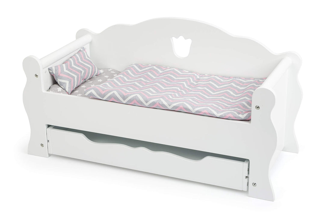 small foot Puppentagesbett aus Holz, inkl. Matratze, bunter Decke und Kissen, mit Schublade, ab 3 Ja