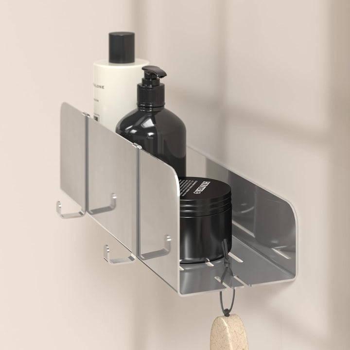Duschablage ohne Bohren | Edelstahl Duschregal mit Ablaufrillen | Duschkorb zum Kleben | Badregal Se