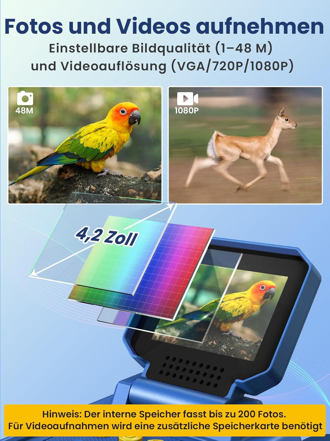Acoath Fernglas für Kinder, 10-facher Optischer Zoom mit Nachtsich, Kamera mit Foto- & Videofunktion