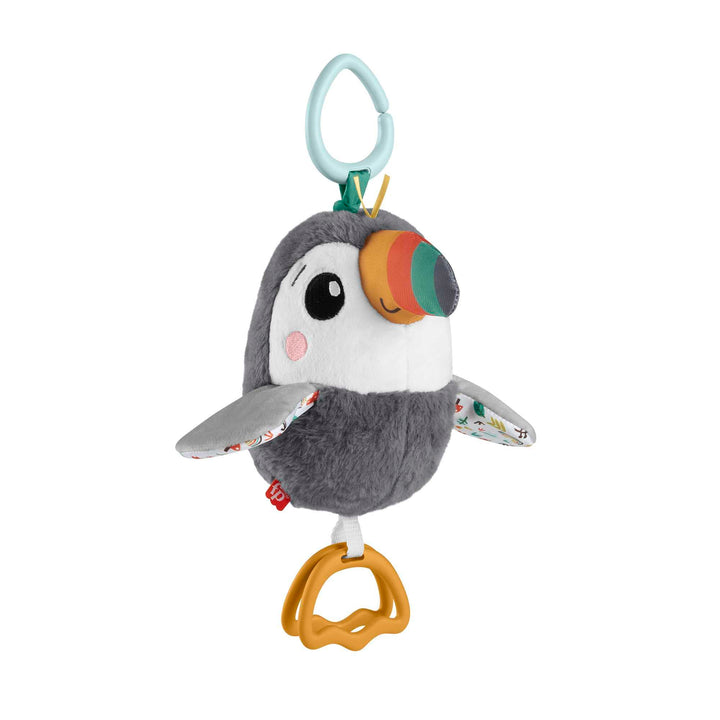 Fisher-Price Flap & Go Tukan - Plüschiges Kinderwagenspielzeug, fördert Feinmotorik und sensorische