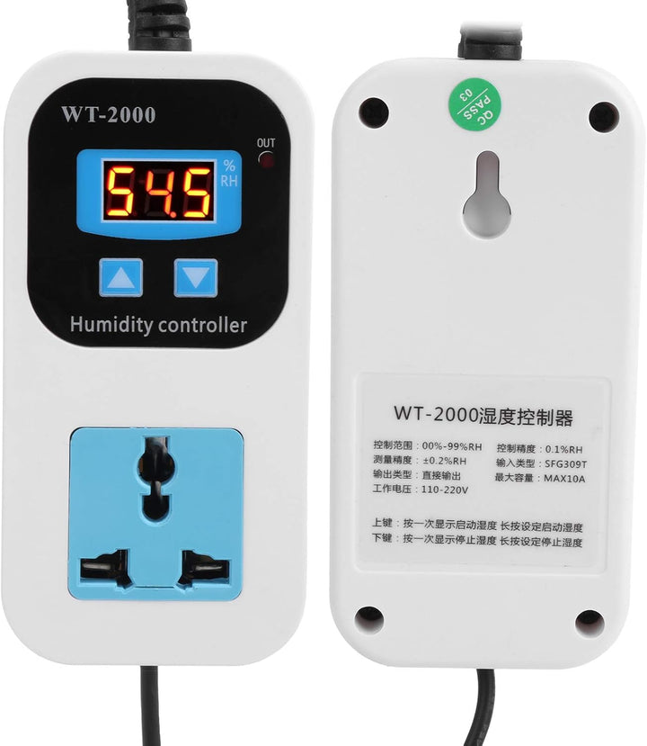 FTVOGUE Digitaler Feuchteregler WT-2000 Befeuchtung Entfeuchtung Schaltersteckdose 0%~99% RH mit Feu