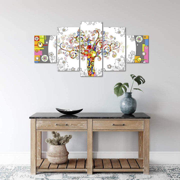 Runa Art Wandbilder Gustav Klimt Baum des Lebens 5 Teilig Bild auf Vlies Leinwand Deko Wohnzimmer Sc