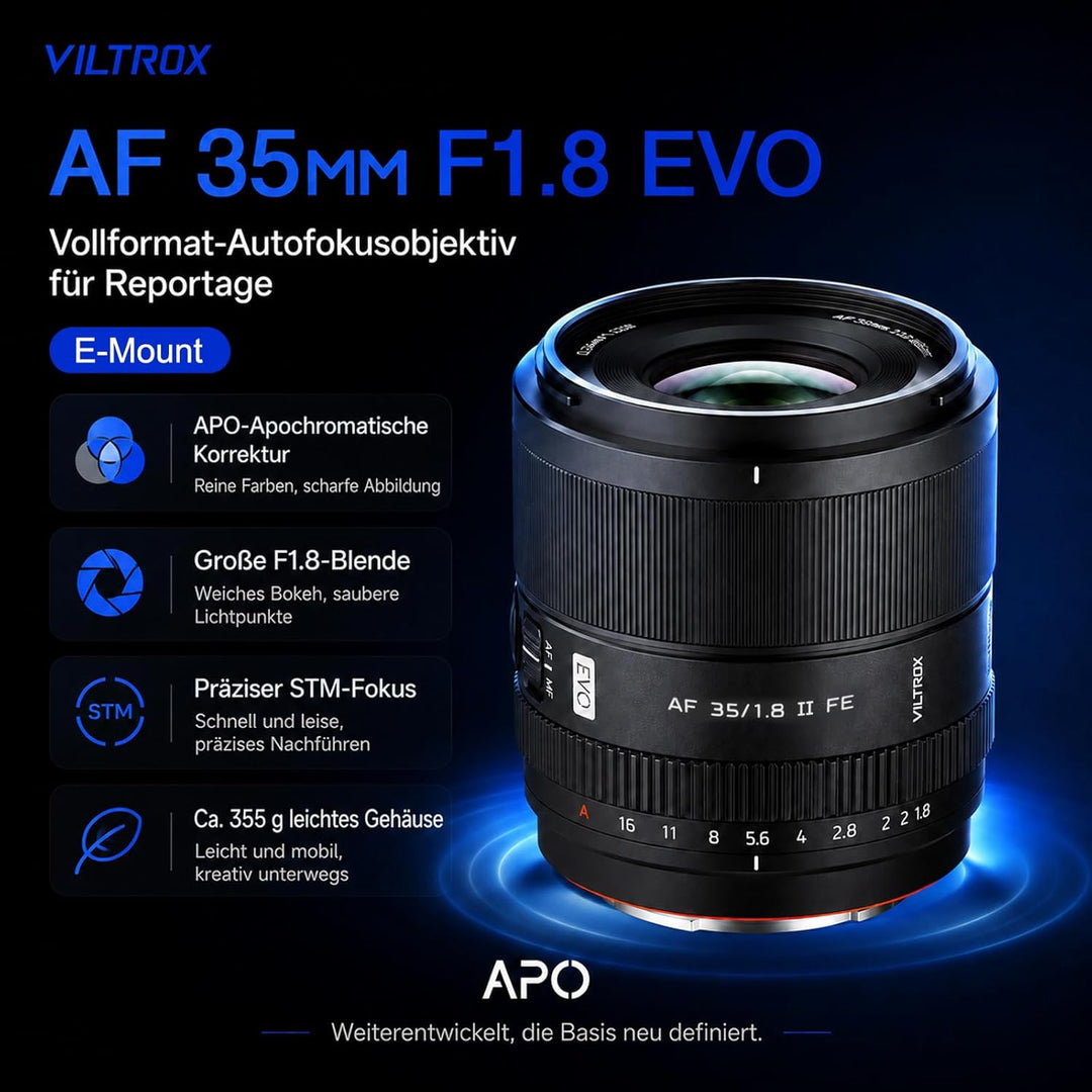 VILTROX AF 35mm F1.8 EVO FE,APO 35mm f/1.8 II Objektiv für Sony E Mount,Vollformatobjektiv mit Gross