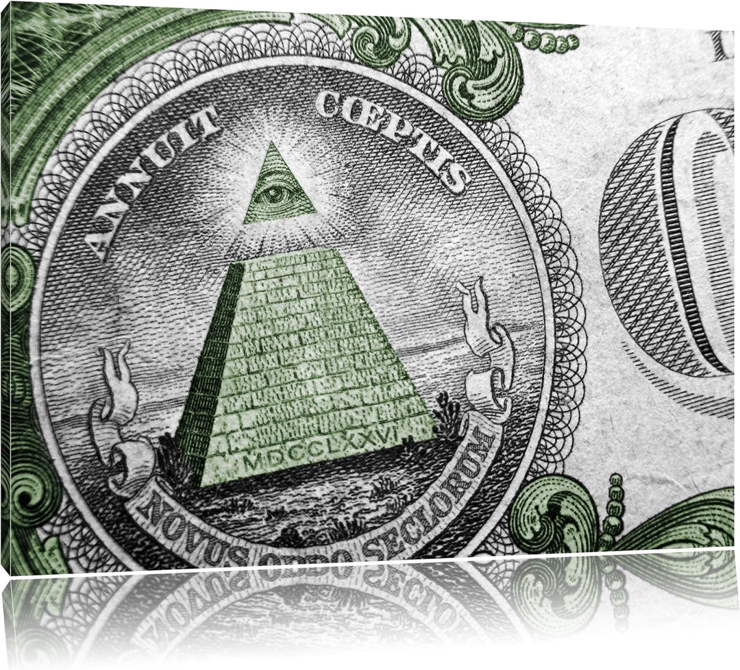 Illuminaten-Pyramide Dollar schwarz/weiss Format: 100x70 auf Leinwand, XXL riesige Bilder fertig ger