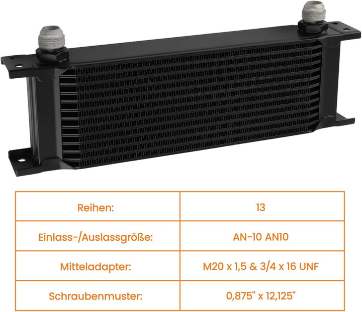 maXpeedingrods Ölkühler 13 reihe AN10 Universal Motor Getriebe Ölkühler 3/4 "UNF16 Schläuche Kit sch