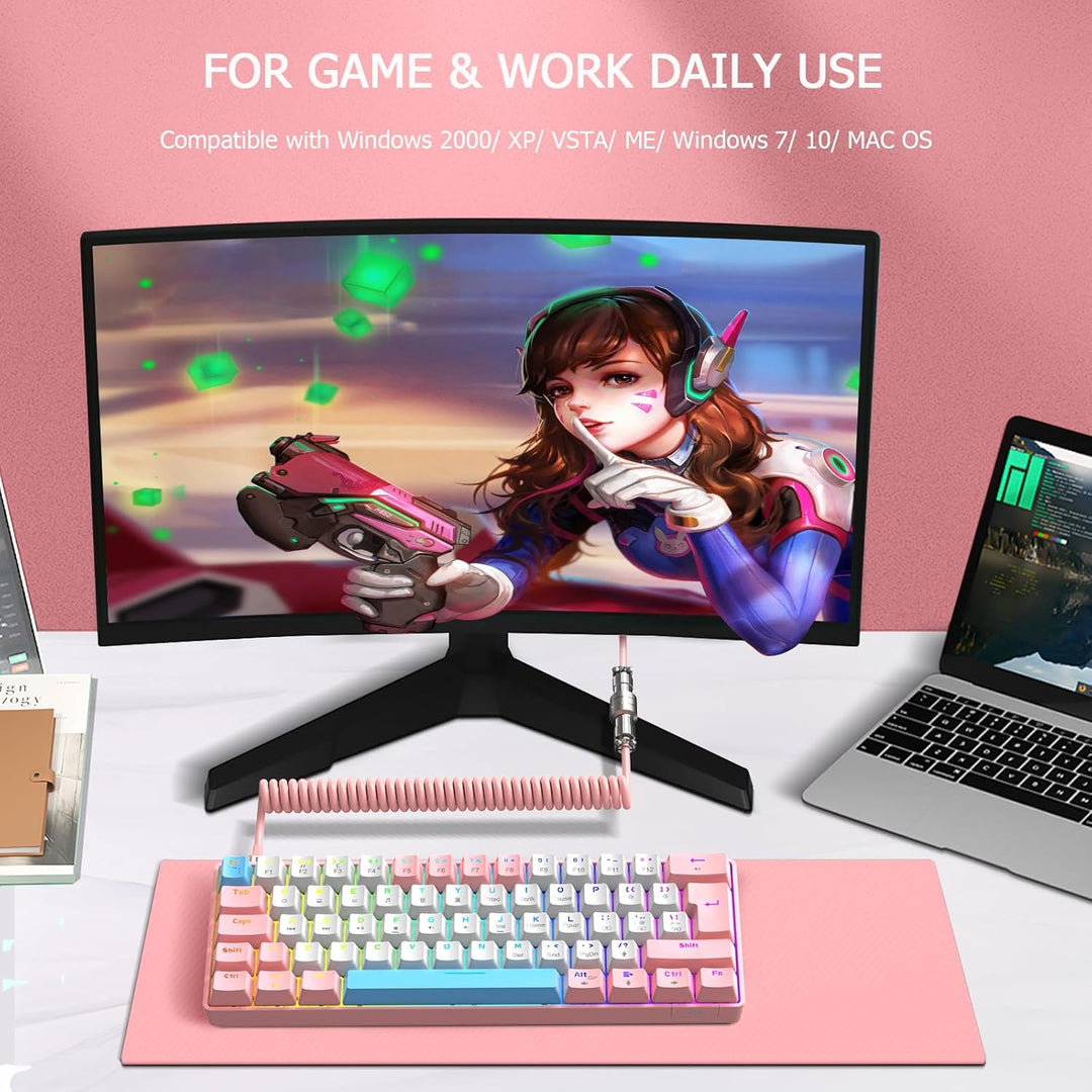 ZIYOU LANG T60 Wired Gaming-Tastatur mit Spiral USB-C Kabel - Kompakt 60% UK Layout(QWERTY) Mechanis