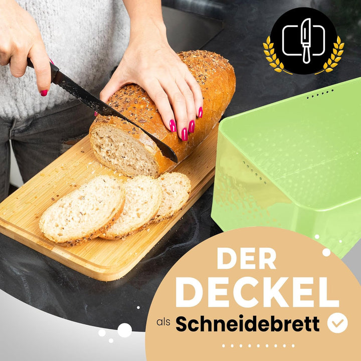 Brotkasten I Brotbox aus Metall mit Leinenbeutel I hochwertiger stabiler Bambusdeckel verwendbar als