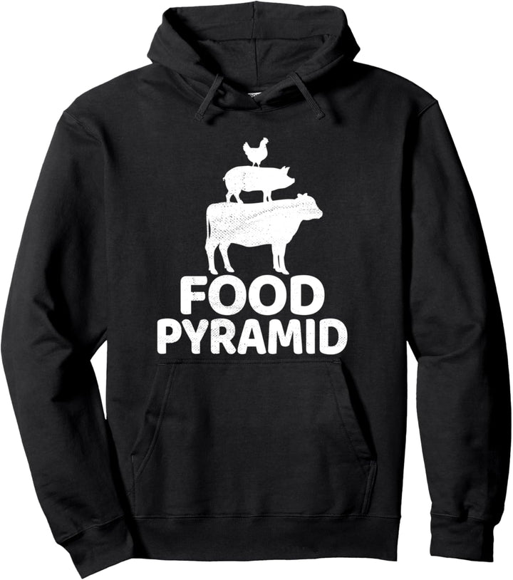 Food Pyramid - Cow Pig Chicken Carnivore Protein Meat Eater Pullover Hoodie