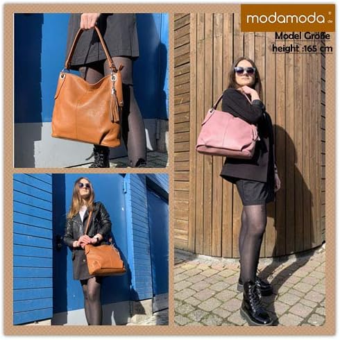 modamoda de - T185 - ital. Damen Schultertasche aus Leder Bordeauxviolett, Bordeauxviolett