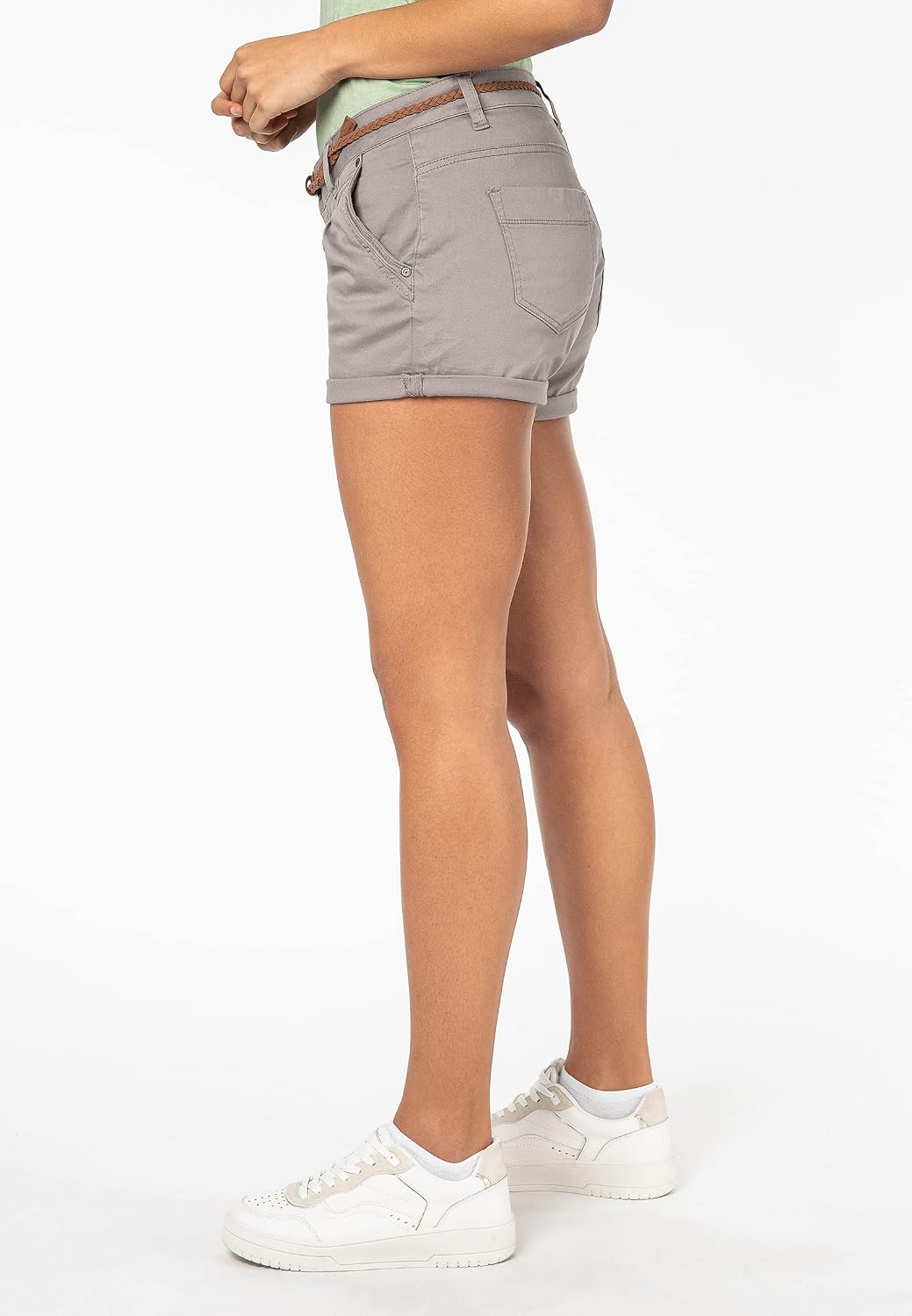 Sublevel Damen Kurze Hose Stretch-Shorts mit Flecht-Gürtel XS Light-grey, XS Light-grey
