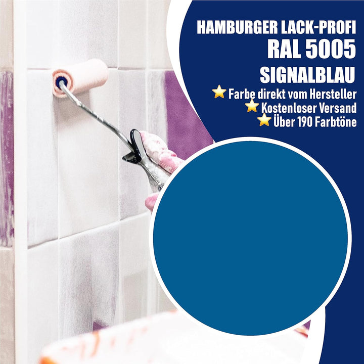 Hamburger Lack-Profi Fliesenlack GLÄNZEND Signalblau RAL 5005 Blau Fliesenfarbe im SET (20 L), 20 L