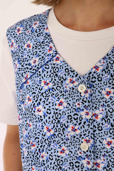 Knopfkittel Baumwolle bunt Kochschürze Hauskleid Kittel Schürze ohne Arm 40 Blau, 40 Blau