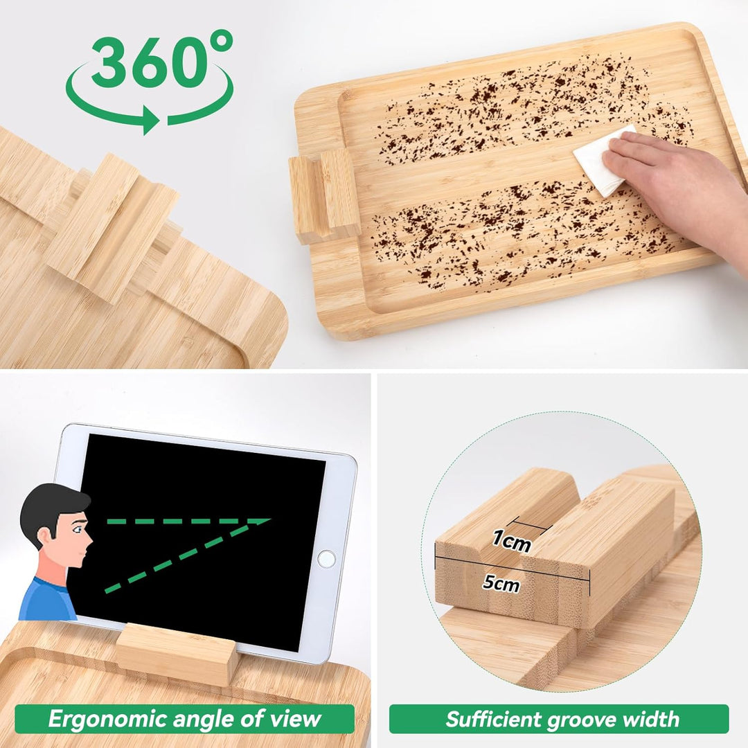 Sofa Armlehne Tablett Faltbarer mit 360° Drehbarer Handyhalterung Holz Bambus Sofa-Armlehne Tragbare