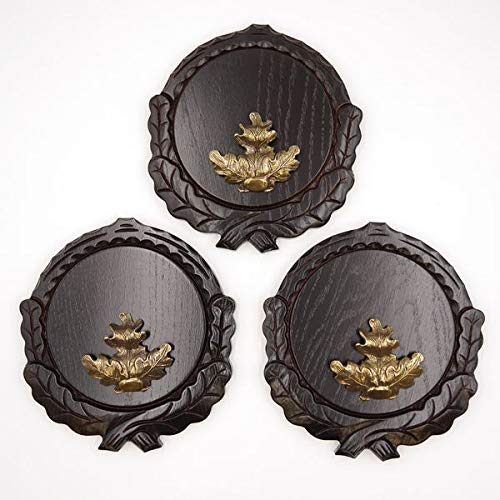 GTK Set 3 Stück Keilerschilder geschnitzt dunkel AF 16 cm mit 3 Stück Eichenlaub Deckblatt gross Kei