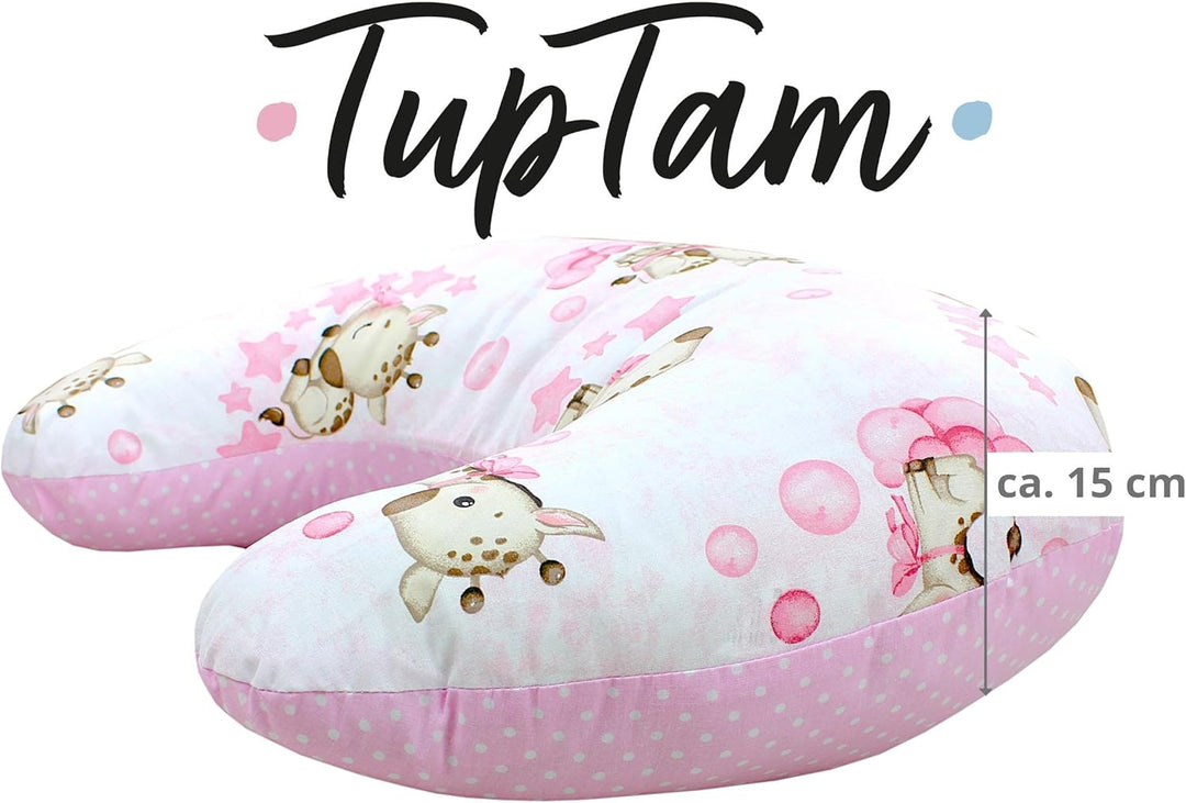 TupTam Baby Stillkissen Klein mit Baumwoll-Bezug, Farbe: Giraffe/Punkte/Rosa Giraffe/ Punkte/ Rosa,