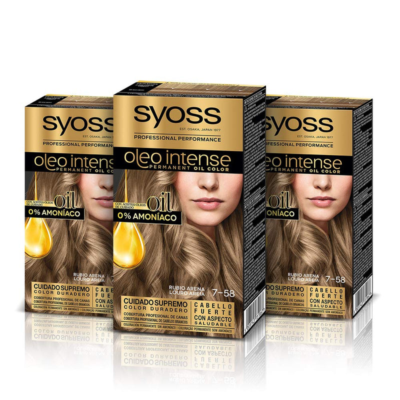 Syoss Oleo Intense Permanente Intensive Ölfarbe, 7,58 Cool Beige Blond, 3er Pack