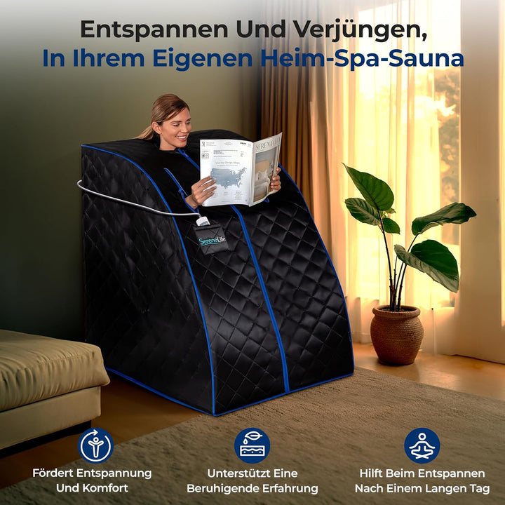 SereneLife Mini Sauna, Dampfsauna für Zuhause, Infrarot Sauna für Zuhause, Portable Sauna, Gartensau
