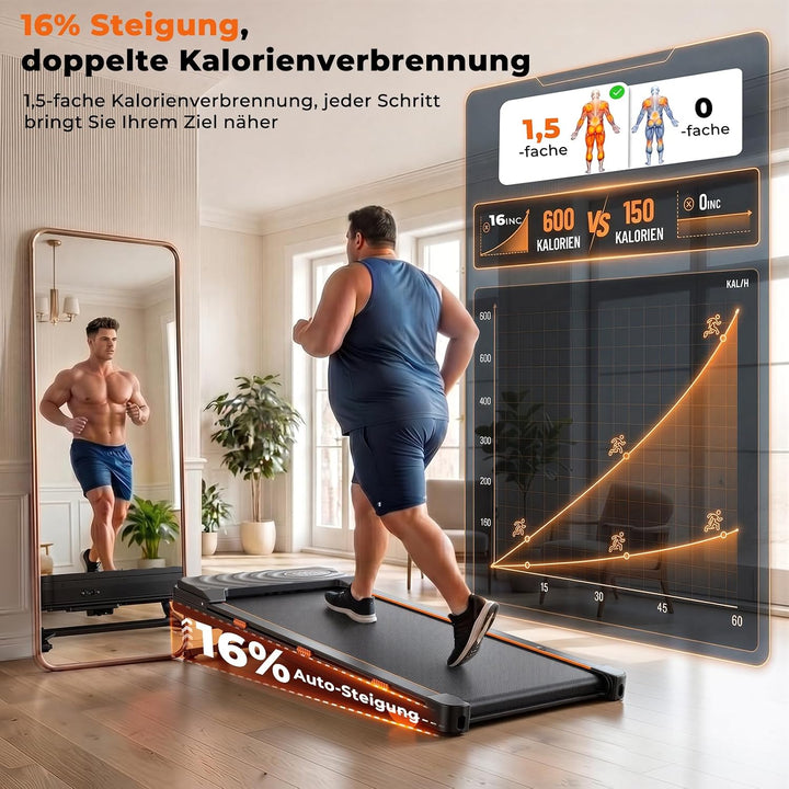 JAGJOG Walking Pad mit 16% Auto Steigung und Bluetooth Lautsprecher | 2,5PS Motor, APP und Fernbedie