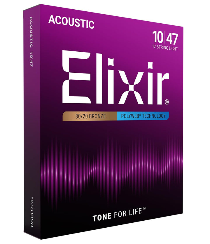 Elixir® Saiten 80/20 Bronze 12-saiter Akustik-Gitarrensaiten mit POLYWEB® Beschichtung, Light (.010-