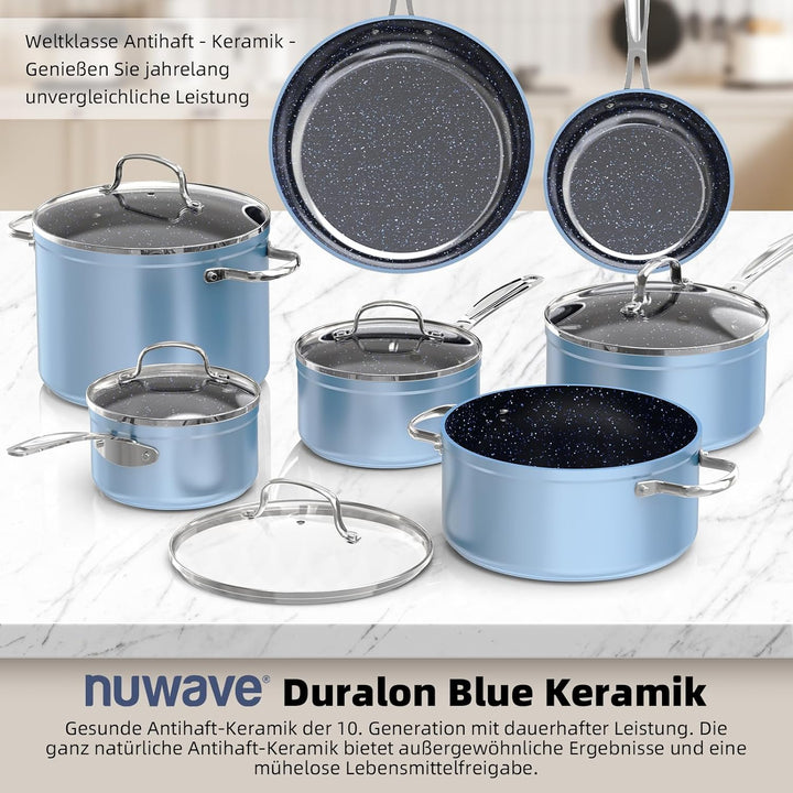 Nuwave Topfsets Pfannenset 12-Teilig Antihaft- Keramik von G10 Duralon Blue, Kochtöpfe mit Topfdecke