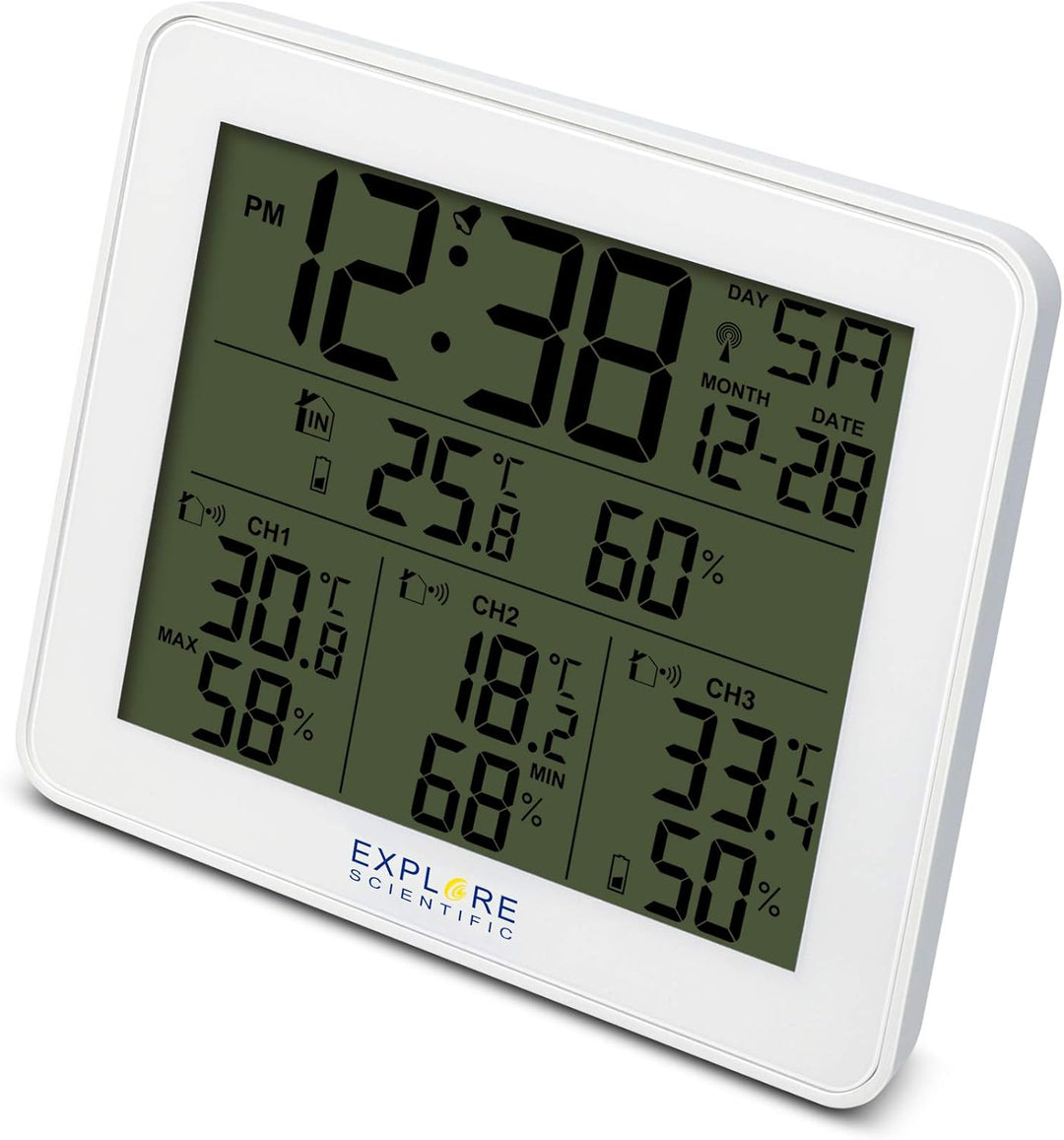 Explore Scientific WSH4003 Funk-Wetterstation mit Alarm, blaues Display mit Hintergrundbeleuchtung m