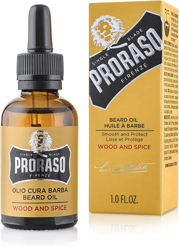 Proraso Beard Oil Cypress & Vetyver 30ml & Beard Oil, Wood & Spice, 30 ml, Bartöl mit Zedernholz & Z
