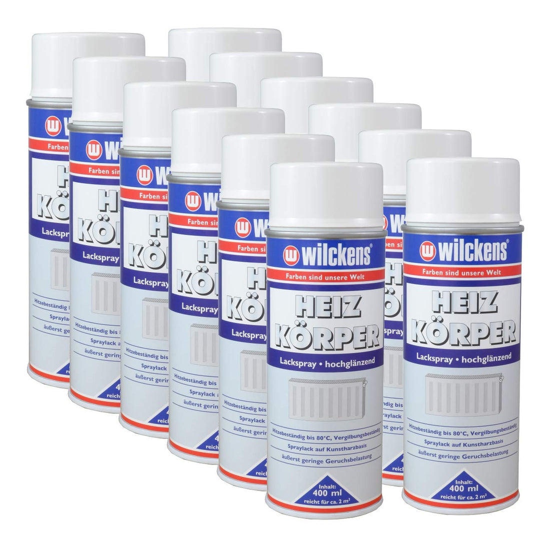 12x Wilckens Heizkörperlackspray weiss hochglänzend 400ml Heizung Lackspray Spraydose für Heizkörper
