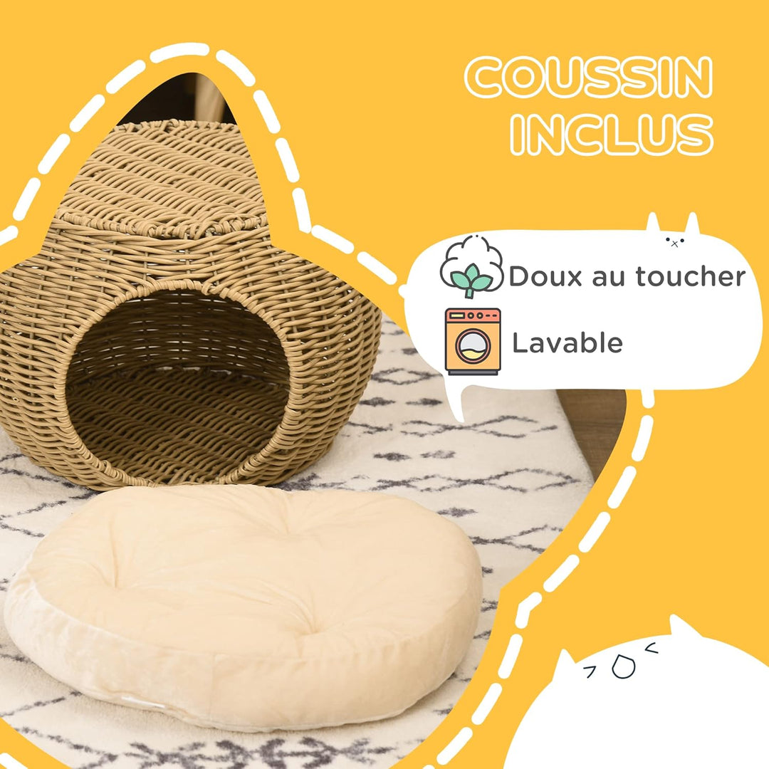 PawHut Katzenhöhle Katzenbett Katzenbett Katzenhöhle Katzenhaus aus Polyrattan Imitation Weiches Kis