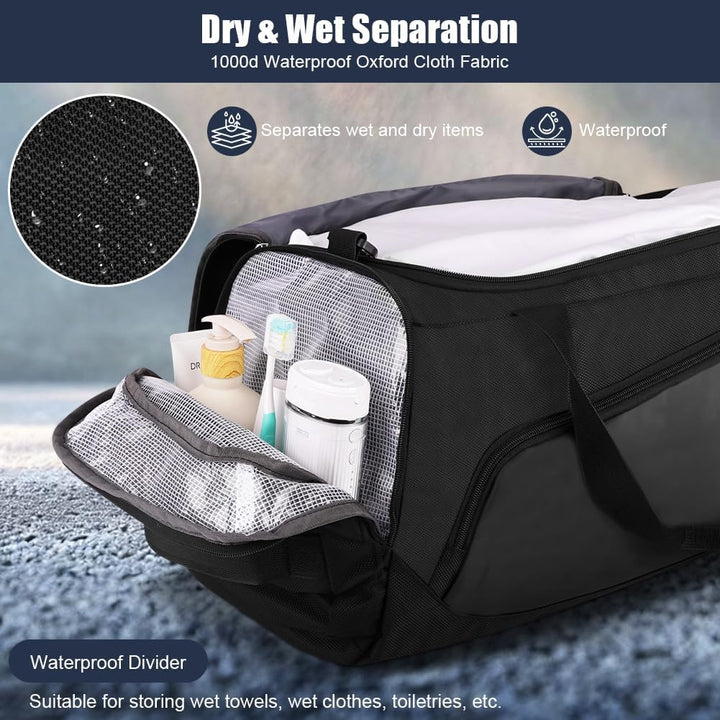 Sporttasche Reisetasche, Sport Duffel Bag mit Schuhfach, Nassfach, wasserdichte Übernachtungstasche,