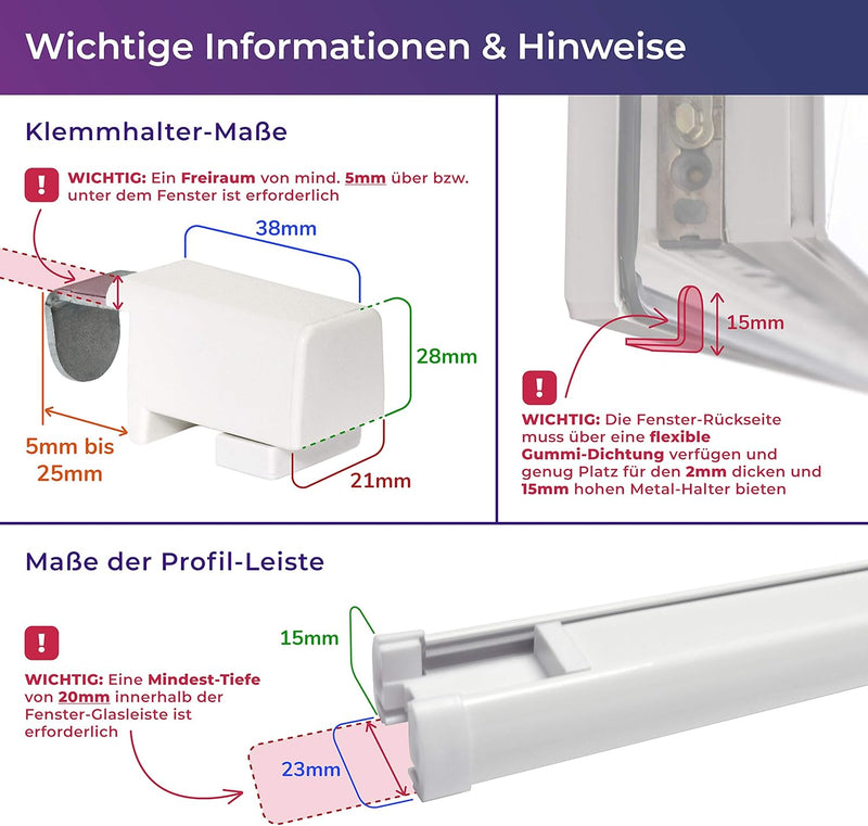 SchattenFreude Klemmfix-Plissee für Fenster | Mit Klemm-Haltern | Ohne Bohren | Dunkelviolett, Breit