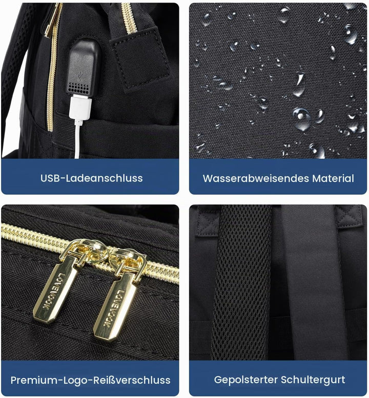 LOVEVOOK Rucksack Damen, Wasserdicht Laptoprucksack Gross 17 Zoll Backpack Schulrucksack Mädchen Tee