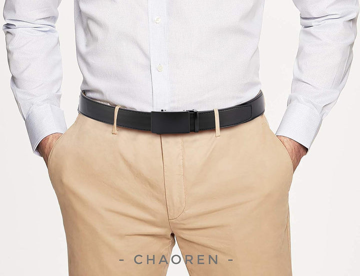 CHAOREN Gürtel Herren, Automatik Ledergürtel Herren 35mm ohne Löcher Taille 90-100cm (Gesamtlänge 11