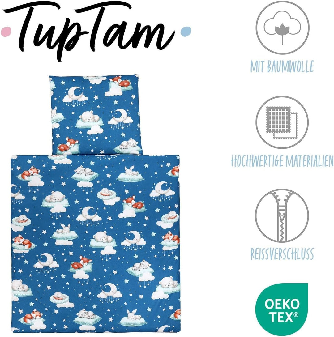 TupTam Unisex Baby Wiegenset 4-teilig Bettwäsche-Set: Bettdecke und Kopfkissen mit Bezug, Farbe: Sch