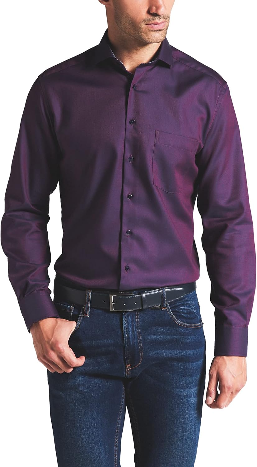 eterna Langarm Hemd Modern Fit Twill strukturiert 41 Weinrot, 41 Weinrot