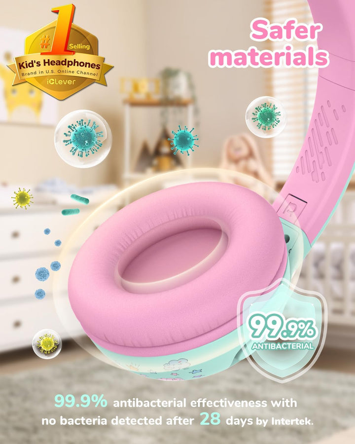 iClever Bluetooth Kopfhörer Kinder, 2+ Jahre alt CPC-Zertifiziert, 75/80dBA Sichere Begrenzte Lautst