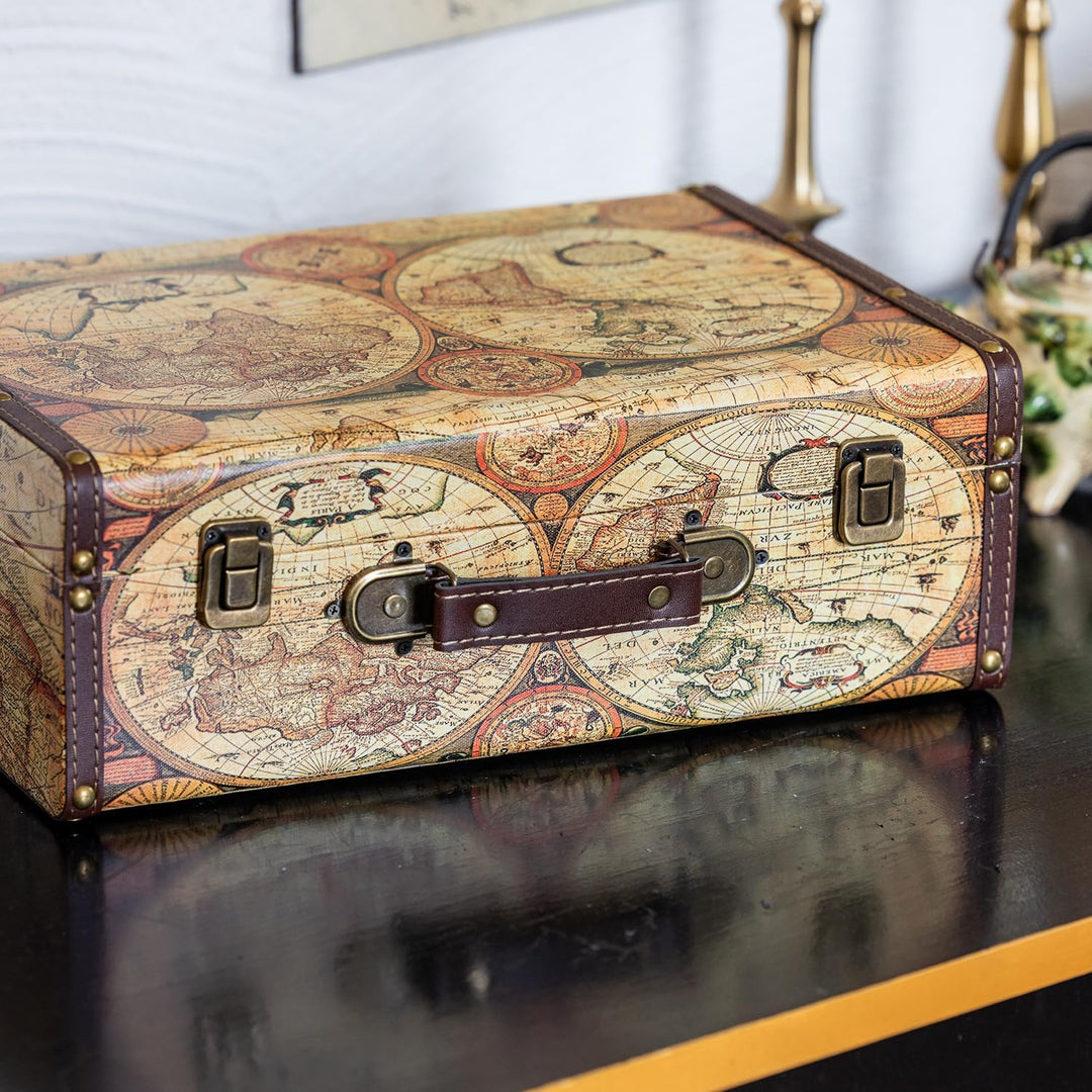 HMF VKO104 Vintage Koffer aus Holz | 2er Set | Versch. Grössen | Deko Weltkarte Farbe 2er Set Weltka