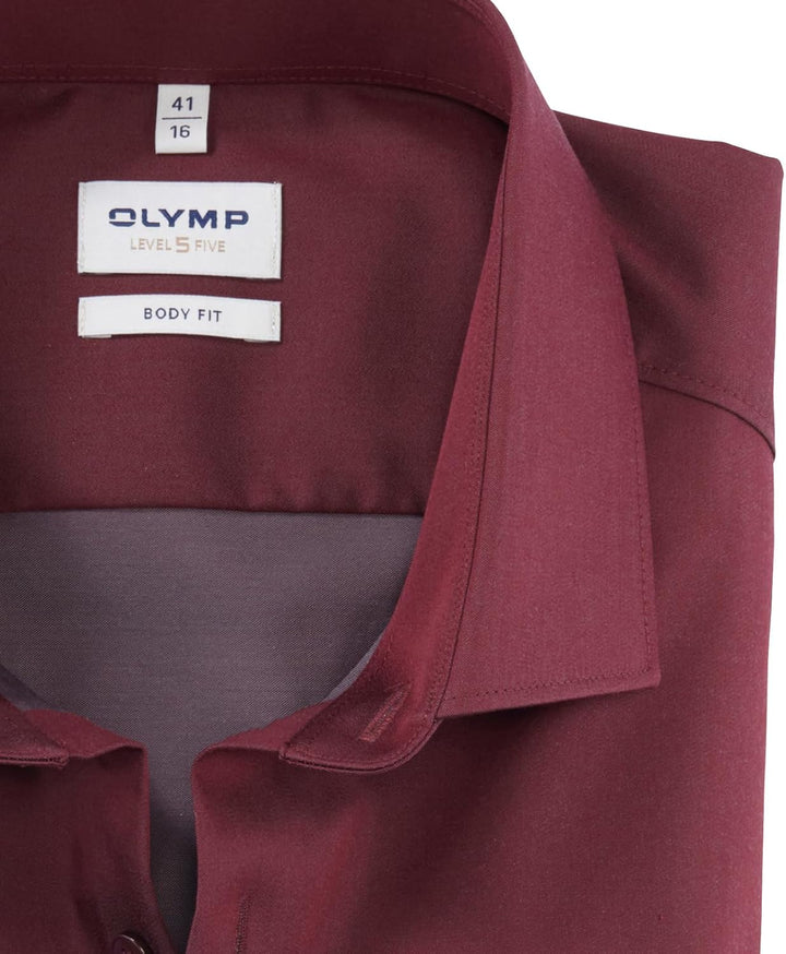 OLYMP Herren Businesshemd Langarm Level Five,Satin,Body fit,Modern Kent 41 Dunkelrot 39, 41 Dunkelro